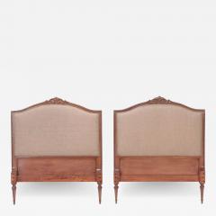 A pair of French Louis XVI style twin beds headboards in burlap Circa 1950 - 2971937