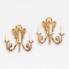 A pair of French Neoclassical style gilt bronze sconces having classical masks  - 2278877