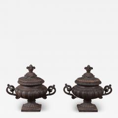 A pair of French cast iron garden urns with removable winter covers 19th C  - 2740229