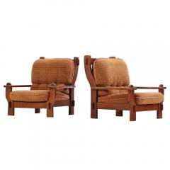 A pair of French or Belgian Brutalist style oak armchairs C 1950  - 4249484