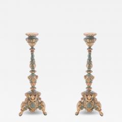 A pair of French painted and giltwood altar candlesticks C 1820  - 3789111