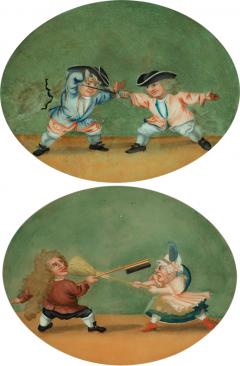 A pair of French reverse glass paintings or cartoons - 2518727