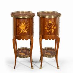 A pair of French rosewood oval marquetry bedside tables with marble tops - 2241962