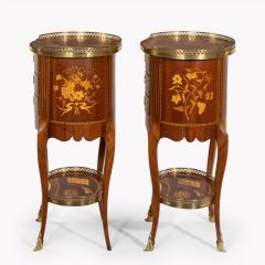 A pair of French rosewood oval marquetry bedside tables with marble tops - 2241963