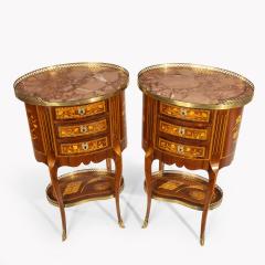 A pair of French rosewood oval marquetry bedside tables with marble tops - 2241965