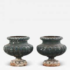 A pair of French table top cast iron planter urns C 1910  - 4225426