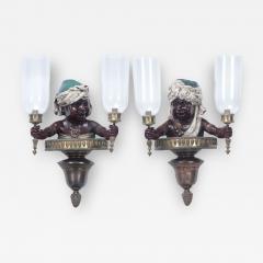 A pair of French vintage patinated brass figural wall sconces 19th C - 3051061