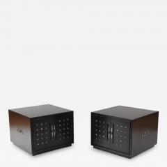 A pair of Industrial style ebonized end tables with silver rivets decoration  - 3074176