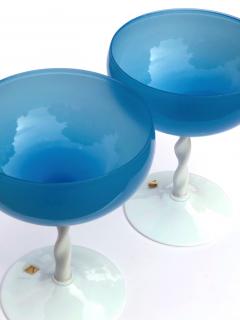 A pair of Italian 1950s sky blue opaline glass compotes - 2107282