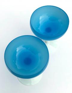 A pair of Italian 1950s sky blue opaline glass compotes - 2107283