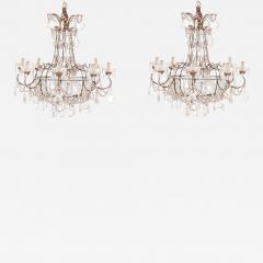 A pair of Italian iron and crystal eight arm chandeliers C 1950  - 3789108