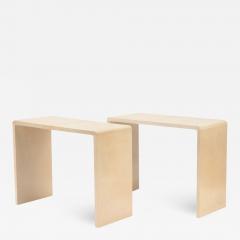 A pair of Jean Michel Frank style waterfall design parchment console tables  - 2583793