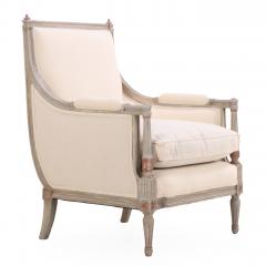 A pair of Louis XVI style partial gilt wood upholstered Berg re chairs C 1940  - 4492370