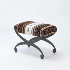 A pair of Modern painted iron and upholstered benches with interesting fabric  - 2917707