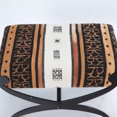 A pair of Modern painted iron and upholstered benches with interesting fabric  - 2917713