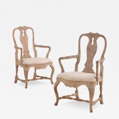A pair of Swedish Rococo carved and whitewashed walnut armchairs 18th C  - 3959159