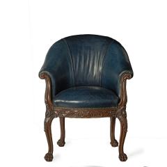 A pair of Victorian blue leather and walnut tub chairs - 3235271