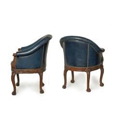 A pair of Victorian blue leather and walnut tub chairs - 3235272