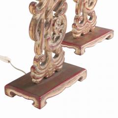 A pair of carved table lamps in the manner of James Mont C 1950  - 4103483
