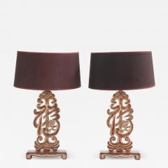A pair of carved table lamps in the manner of James Mont C 1950  - 4104338