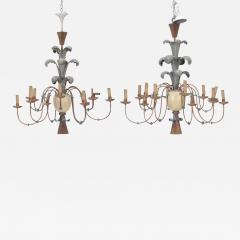 A pair of carved wood and painted metal chandeliers circa 1960  - 2719978