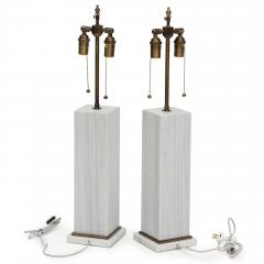 A pair of column shaped lamps Silk Georgette marble Contemporary  - 2644415