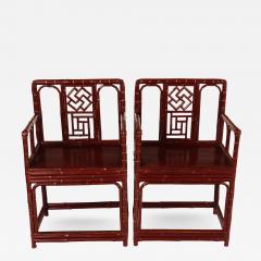 A pair of early 20th C Chinese Brighton pavilion style bamboo armchairs - 2203608