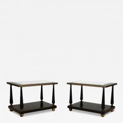 A pair of ebonized and gilt marble top end tables on ball feet circa 1950  - 3449659