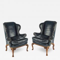 A pair of generous George I style walnut wing arm chairs - 3746709