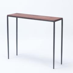 A pair of iron consoles with dark brown leather tops Contemporary - 2508823