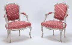 A pair of painted and carved French Louis XV style open arm chairs circa 1900  - 3429848