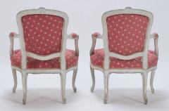A pair of painted and carved French Louis XV style open arm chairs circa 1900  - 3429861