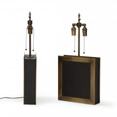 A pair of square shaped lamps made of ardoise cliv e and a bronze frame  - 2643971