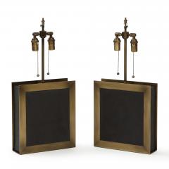 A pair of square shaped lamps made of ardoise cliv e and a bronze frame  - 2643972