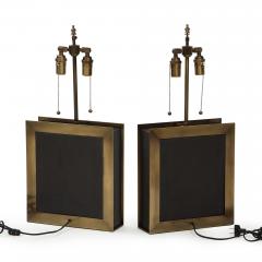 A pair of square shaped lamps made of ardoise cliv e and a bronze frame  - 2643974