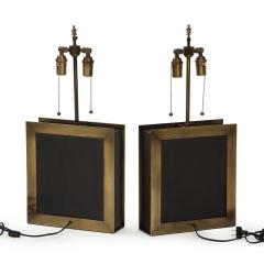 A pair of square shaped lamps made of ardoise cliv e and a bronze frame  - 2643974