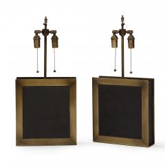 A pair of square shaped lamps made of ardoise cliv e and a bronze frame  - 2643975