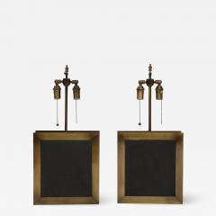 A pair of square shaped lamps made of ardoise cliv e and a bronze frame  - 2649257