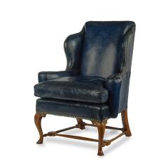 A pair of walnut Georgian style leather wing armchairs - 3683643