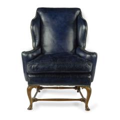 A pair of walnut Georgian style leather wing armchairs - 3683645