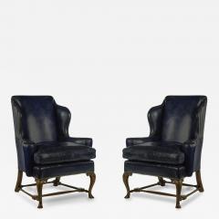 A pair of walnut Georgian style leather wing armchairs - 3689238