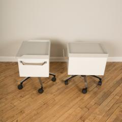 A pair of white and blue two drawers side cabinets on rolling base 1970s - 2129095