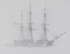 A pencil drawing of Canton a three masted whaling ship by Harold Wylie - 948247