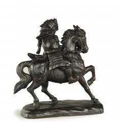 A powerful Japanese equestrian wood carving of a samurai by Yoshida Issen Isshun - 3320630