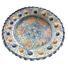 A rare Dutch Maiolica plate with checkerboard motif and oak leaves 17th century - 4644155