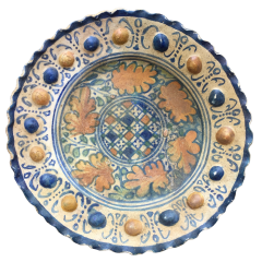 A rare Dutch Maiolica plate with checkerboard motif and oak leaves 17th century - 4644197