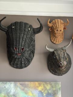 A rare collection of wicker bulls heads France 1950s 7 total - 4194530