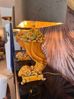A rare pair of glazed ceramic leaning Rams table lamps - 4120666