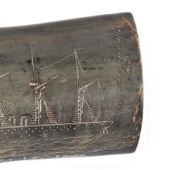A rare scrimshaw decorated horn Signed and inscribed by the base by C Wood - 4363644