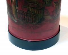 A robust pair of English chinoiserie style red painted tole lamps - 967749